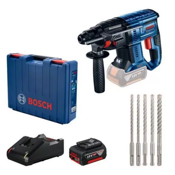 Aku vrtací kladivo GBH 180-LI + 1×4,0Ah akumulátor + sada SDS Plus Bosch 0615990M9C