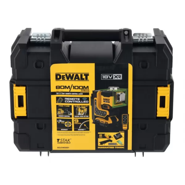 Aku multiline laser zelený 3x360° s dálkovým ovládáním 18V 1x2,0Ah DeWALT DCLE34035D1
